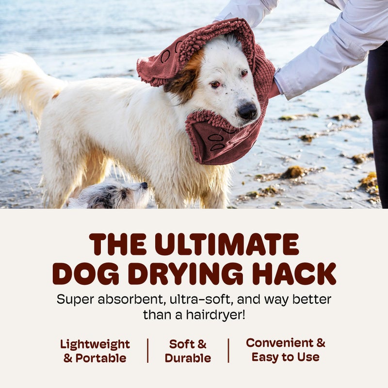 Dog Gone Smart The Dirty Dog Shammy - Antimicrobial Microfiber, Fast-Drying Plush Dog Towel with Dual Hand Pockets & Elastic - Super Absorbent, Odor-Resistant, Machine Washable - 31Ã—13 in, Brown - Image 5